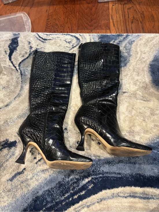 Sam Edelman Shoes - Sam Edelman Black Croc Embossed Knee-High Boots | Women’s Size 8